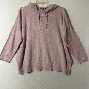 Eileen Fisher Hoodie sz Large Organic Linen cotton Pullover hooded pink shirt